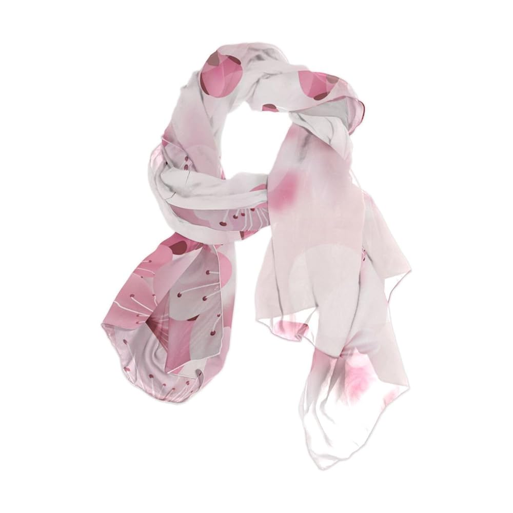 OTVEE Pink Cherry Flowers Silk Like Scarf Soft Lightweight